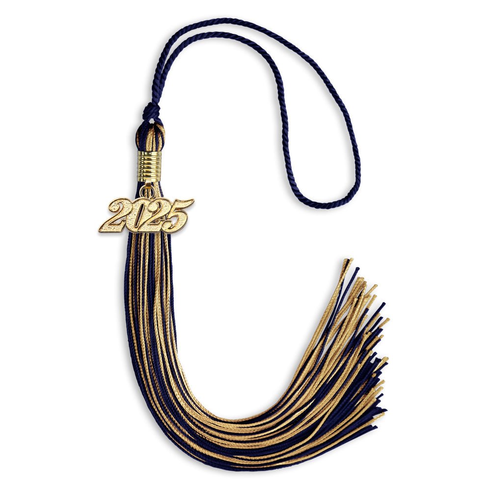 Navy Blue/Antique Gold Mixed Color Graduation Tassel with Gold Bling Charm by Wholesale Grad Supply
