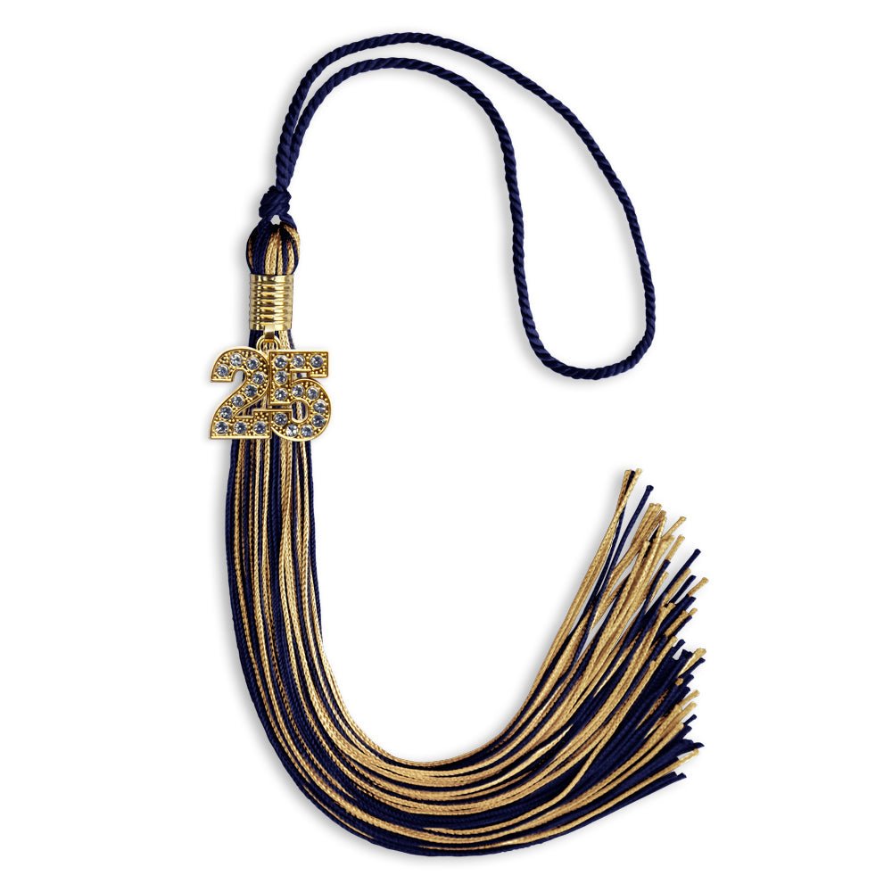 Navy Blue/Antique Gold Mixed Color Graduation Tassel with Gold Bling Charm by Wholesale Grad Supply