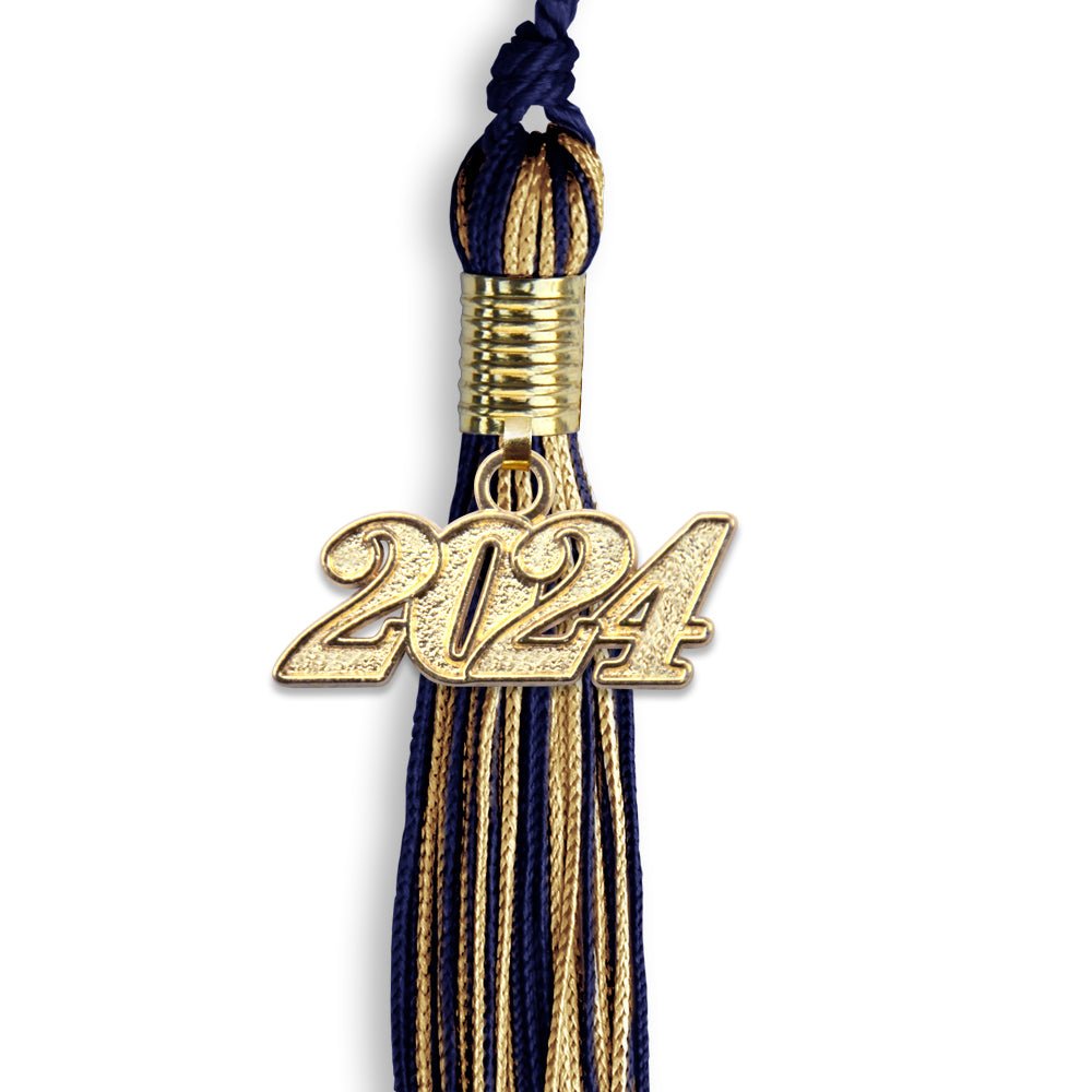 Navy Blue/Antique Gold Mixed Color Graduation Tassel with Gold Bling Charm by Wholesale Grad Supply