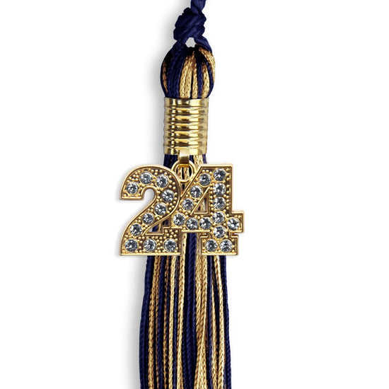 Navy Blue/Antique Gold Mixed Color Graduation Tassel with Gold Bling Charm by Wholesale Grad Supply