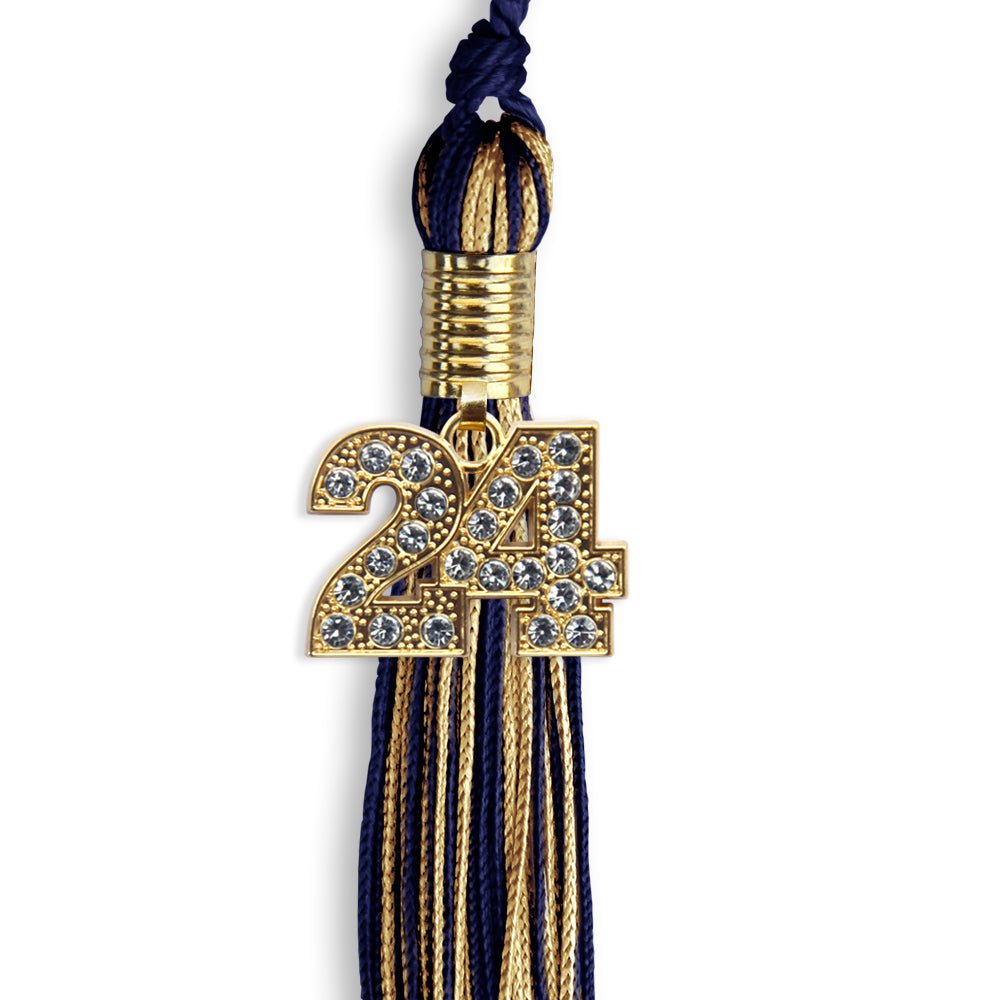 Navy Blue/Antique Gold Mixed Color Graduation Tassel with Gold Bling Charm by Wholesale Grad Supply
