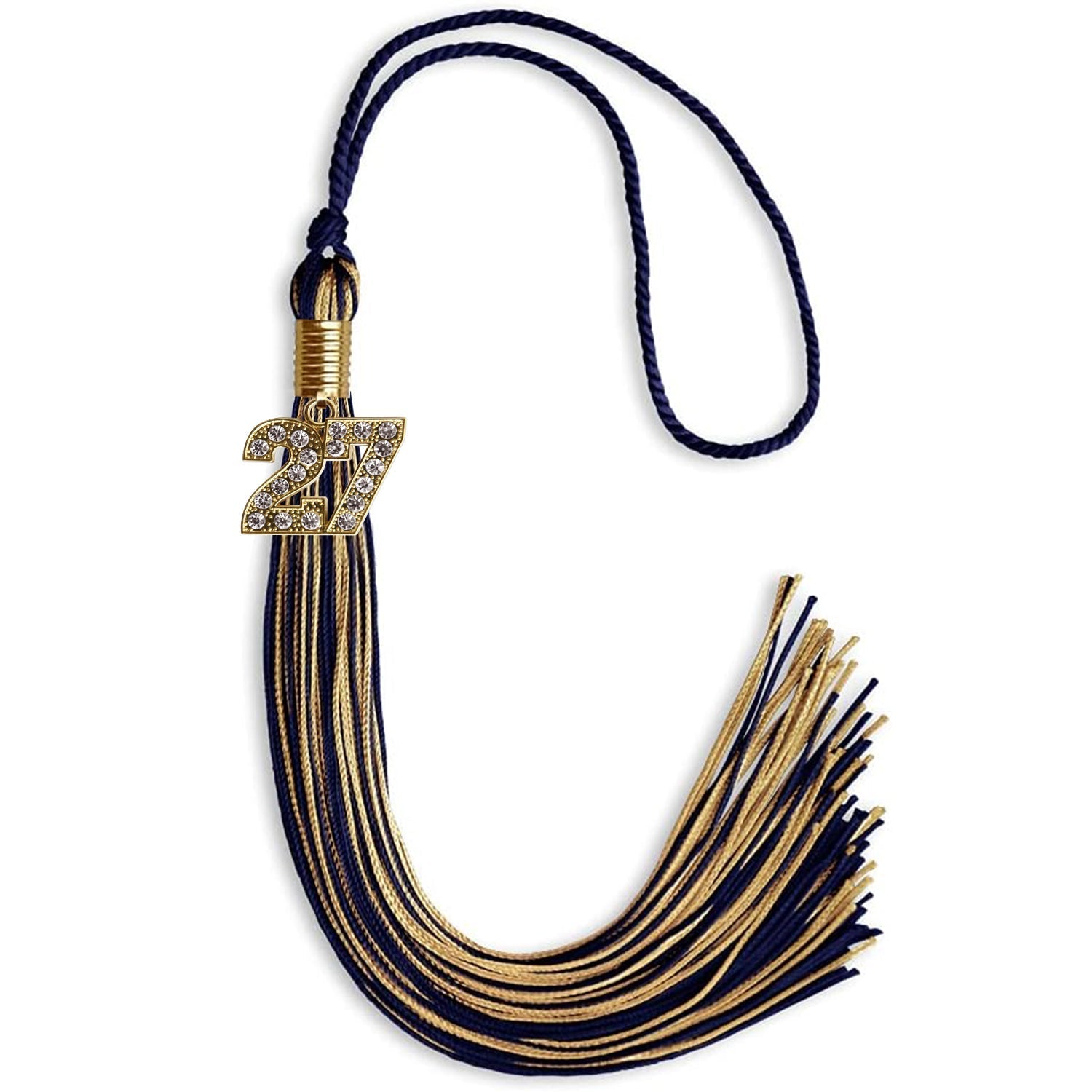 Navy Blue/Antique Gold Mixed Color Graduation Tassel with Gold Bling Charm by Wholesale Grad Supply