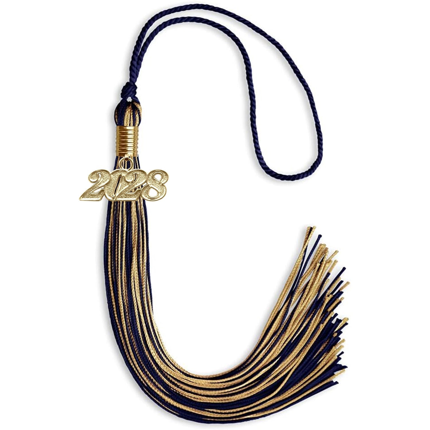 Navy Blue/Antique Gold Mixed Color Graduation Tassel with Gold Bling Charm by Wholesale Grad Supply