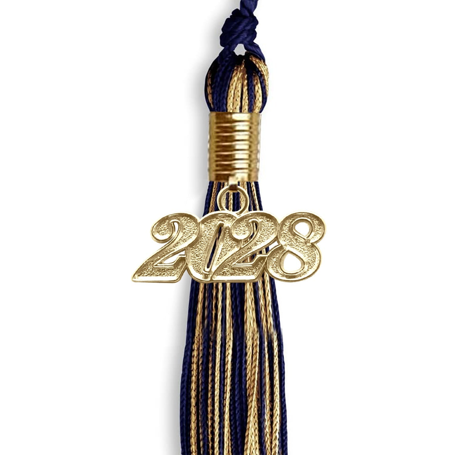 Navy Blue/Antique Gold Mixed Color Graduation Tassel with Gold Bling Charm by Wholesale Grad Supply