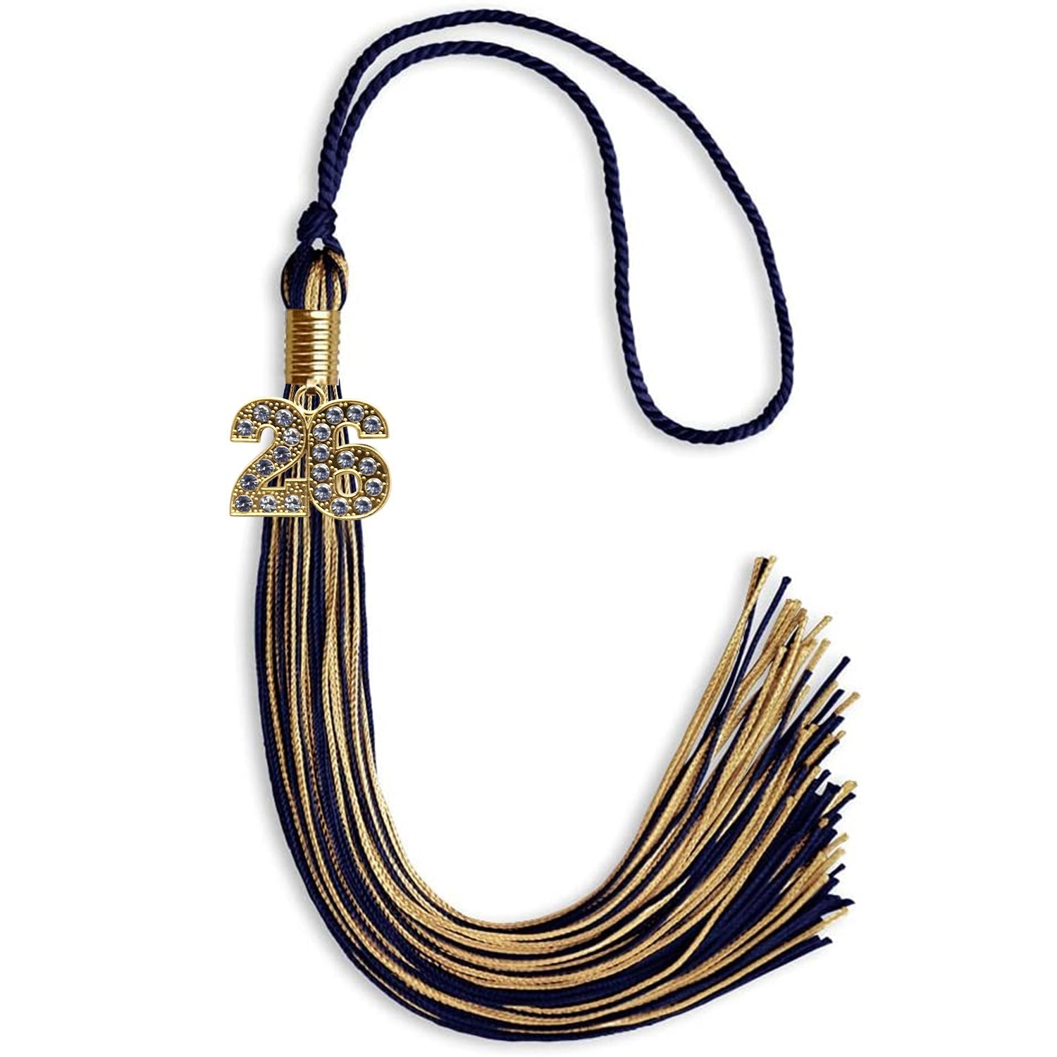 Navy Blue/Antique Gold Mixed Color Graduation Tassel with Gold Bling Charm by Wholesale Grad Supply