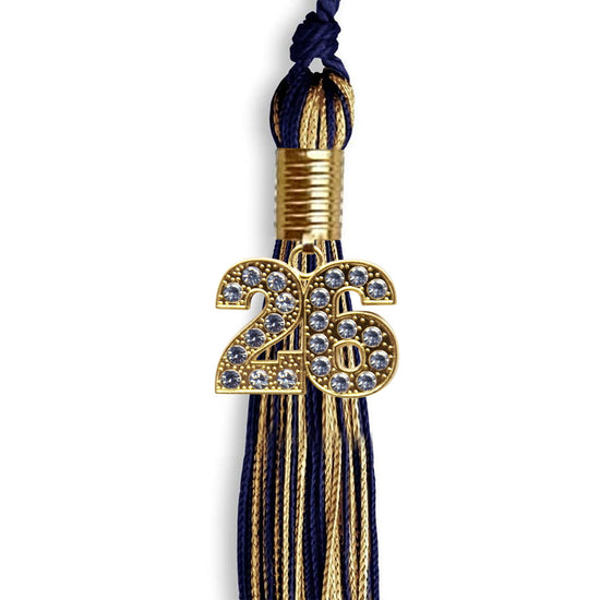 Navy Blue/Antique Gold Mixed Color Graduation Tassel with Gold Bling Charm by Wholesale Grad Supply