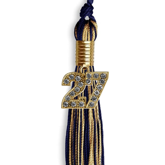 Navy Blue/Antique Gold Mixed Color Graduation Tassel with Gold Bling Charm by Wholesale Grad Supply
