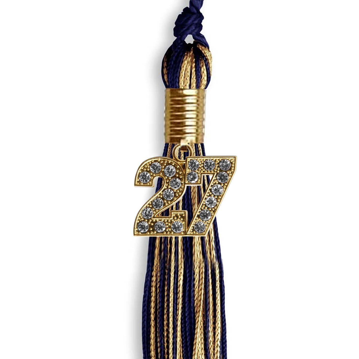 Navy Blue/Antique Gold Mixed Color Graduation Tassel with Gold Bling Charm by Wholesale Grad Supply