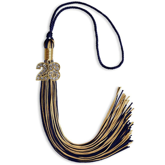 Navy Blue/Antique Gold Mixed Color Graduation Tassel with Gold Bling Charm by Wholesale Grad Supply