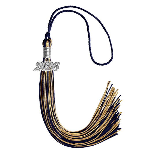 Navy Blue/Antique Gold Mixed Color Graduation Tassel with Silver Bling Charm by Wholesale Grad Supply