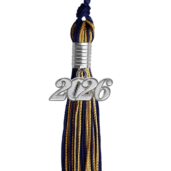 Navy Blue/Antique Gold Mixed Color Graduation Tassel with Silver Bling Charm by Wholesale Grad Supply
