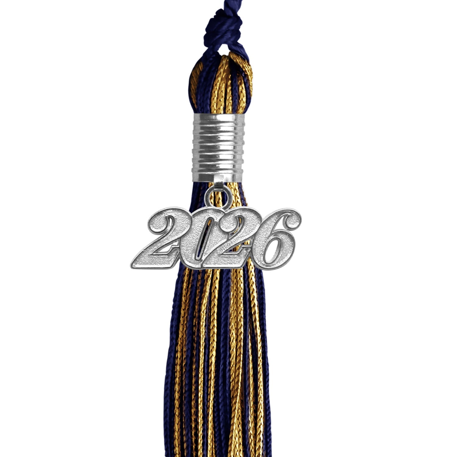 Navy Blue/Antique Gold Mixed Color Graduation Tassel with Silver Bling Charm by Wholesale Grad Supply