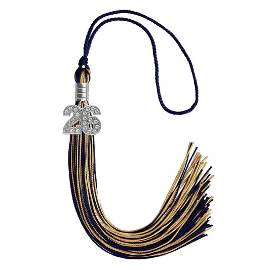 Navy Blue/Antique Gold Mixed Color Graduation Tassel with Silver Bling Charm by Wholesale Grad Supply