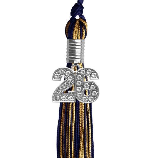 Navy Blue/Antique Gold Mixed Color Graduation Tassel with Silver Bling Charm by Wholesale Grad Supply