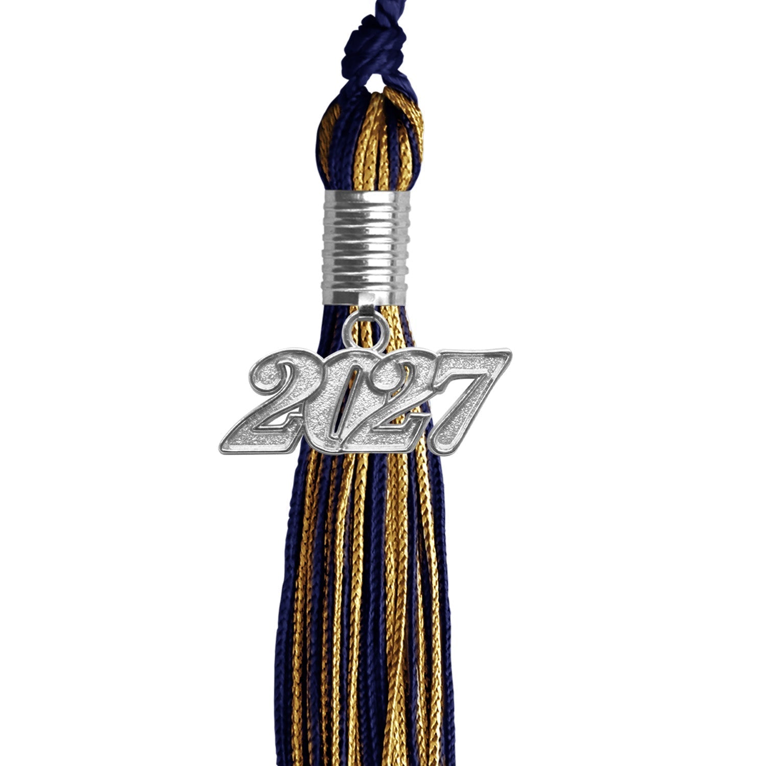 Navy Blue/Antique Gold Mixed Color Graduation Tassel with Silver Bling Charm by Wholesale Grad Supply