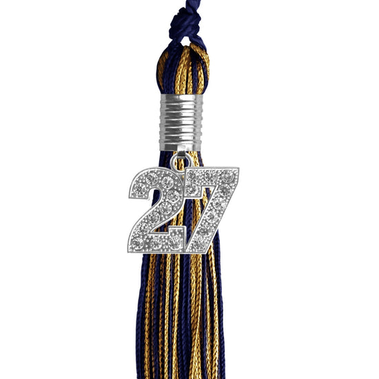 Navy Blue/Antique Gold Mixed Color Graduation Tassel with Silver Bling Charm by Wholesale Grad Supply