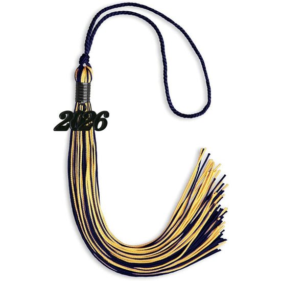 Navy Blue/Gold Mixed Color Graduation Tassel with Black Bling Charm by Wholesale Grad Supply