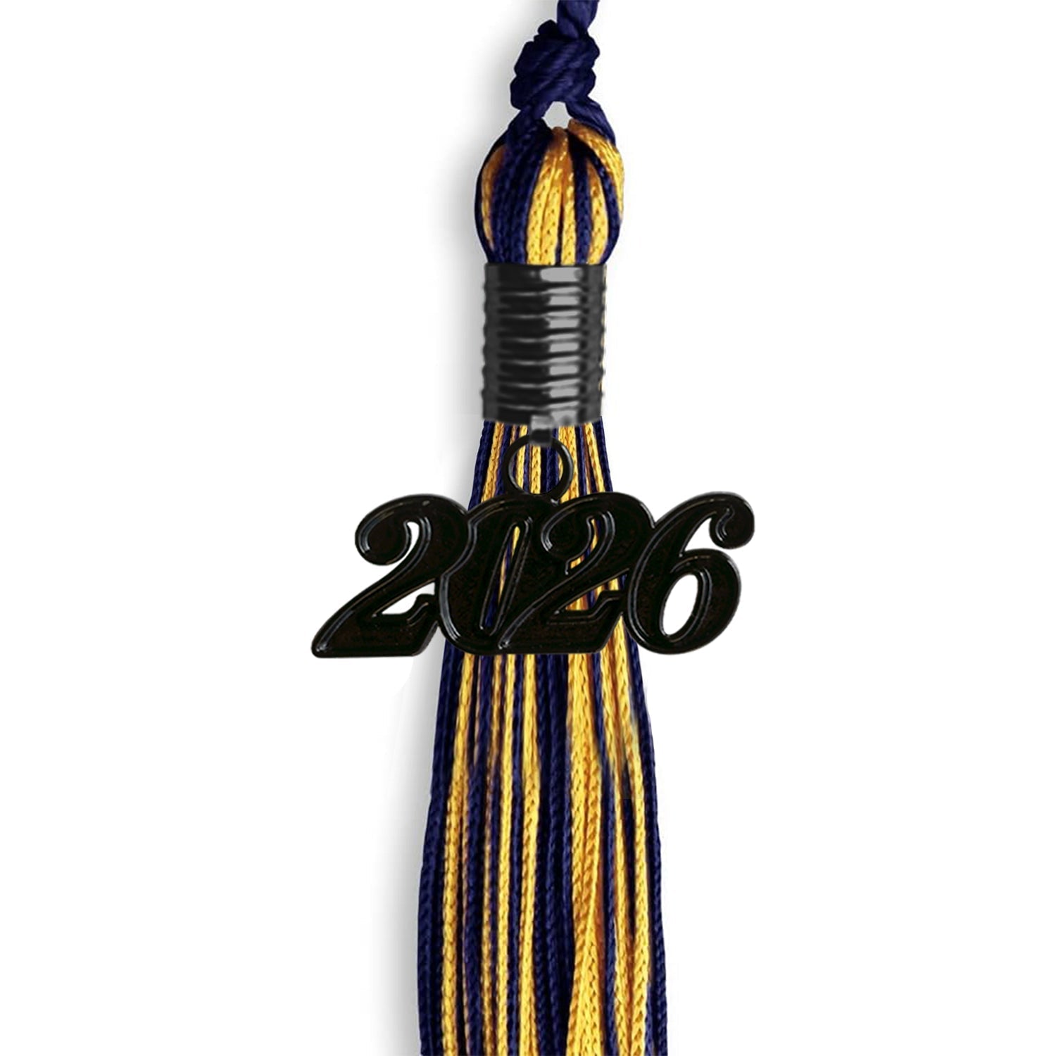 Navy Blue/Gold Mixed Color Graduation Tassel with Black Bling Charm by Wholesale Grad Supply