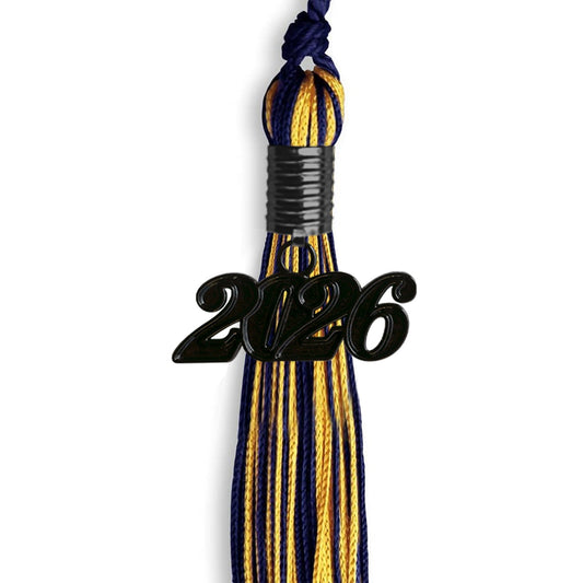 Navy Blue/Gold Mixed Color Graduation Tassel with Black Bling Charm by Wholesale Grad Supply