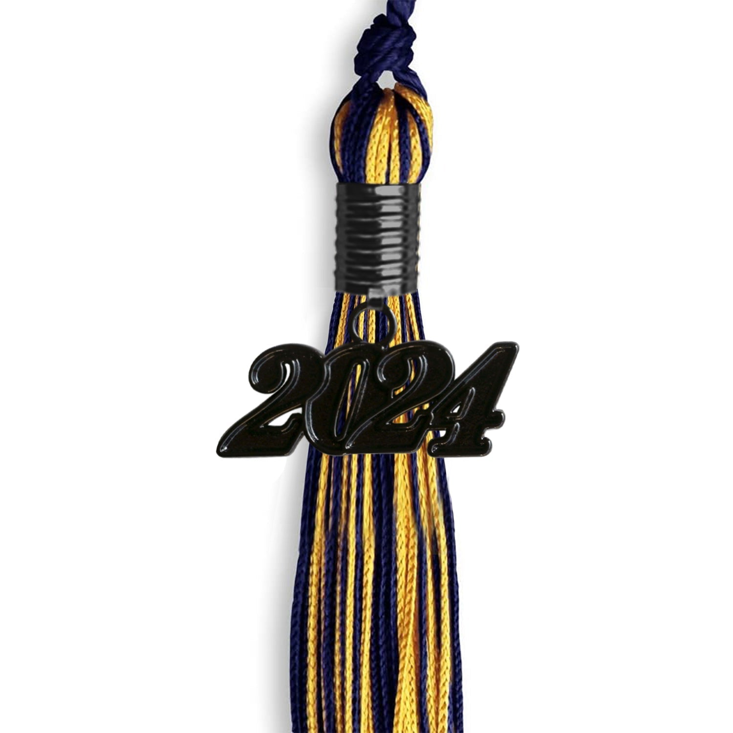 Navy Blue/Gold Mixed Color Graduation Tassel with Black Bling Charm by Wholesale Grad Supply