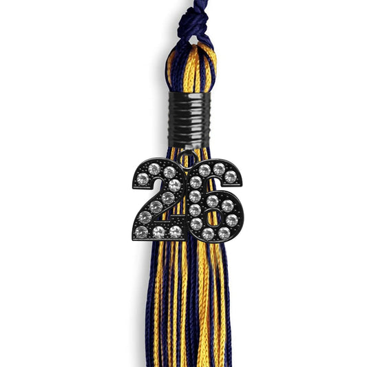 Navy Blue/Gold Mixed Color Graduation Tassel with Black Bling Charm by Wholesale Grad Supply