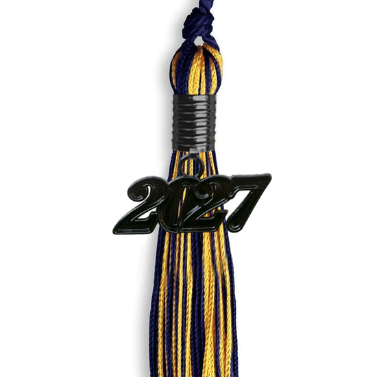 Navy Blue/Gold Mixed Color Graduation Tassel with Black Bling Charm by Wholesale Grad Supply