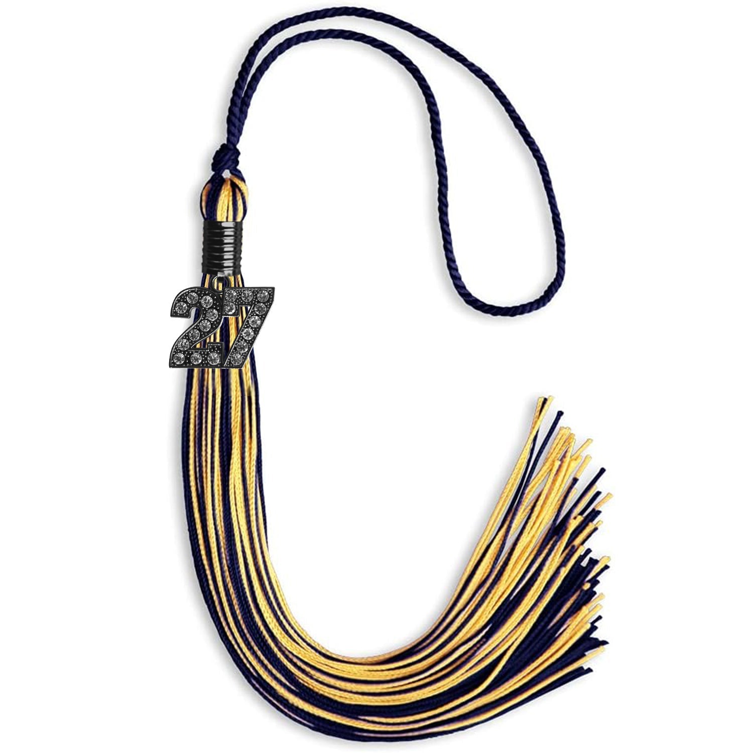 Navy Blue/Gold Mixed Color Graduation Tassel with Black Bling Charm by Wholesale Grad Supply