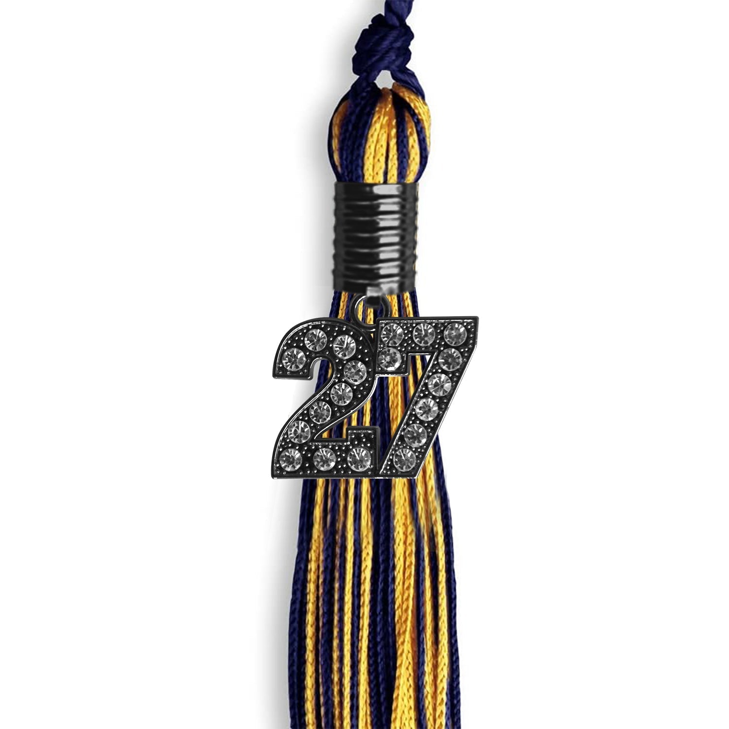 Navy Blue/Gold Mixed Color Graduation Tassel with Black Bling Charm by Wholesale Grad Supply