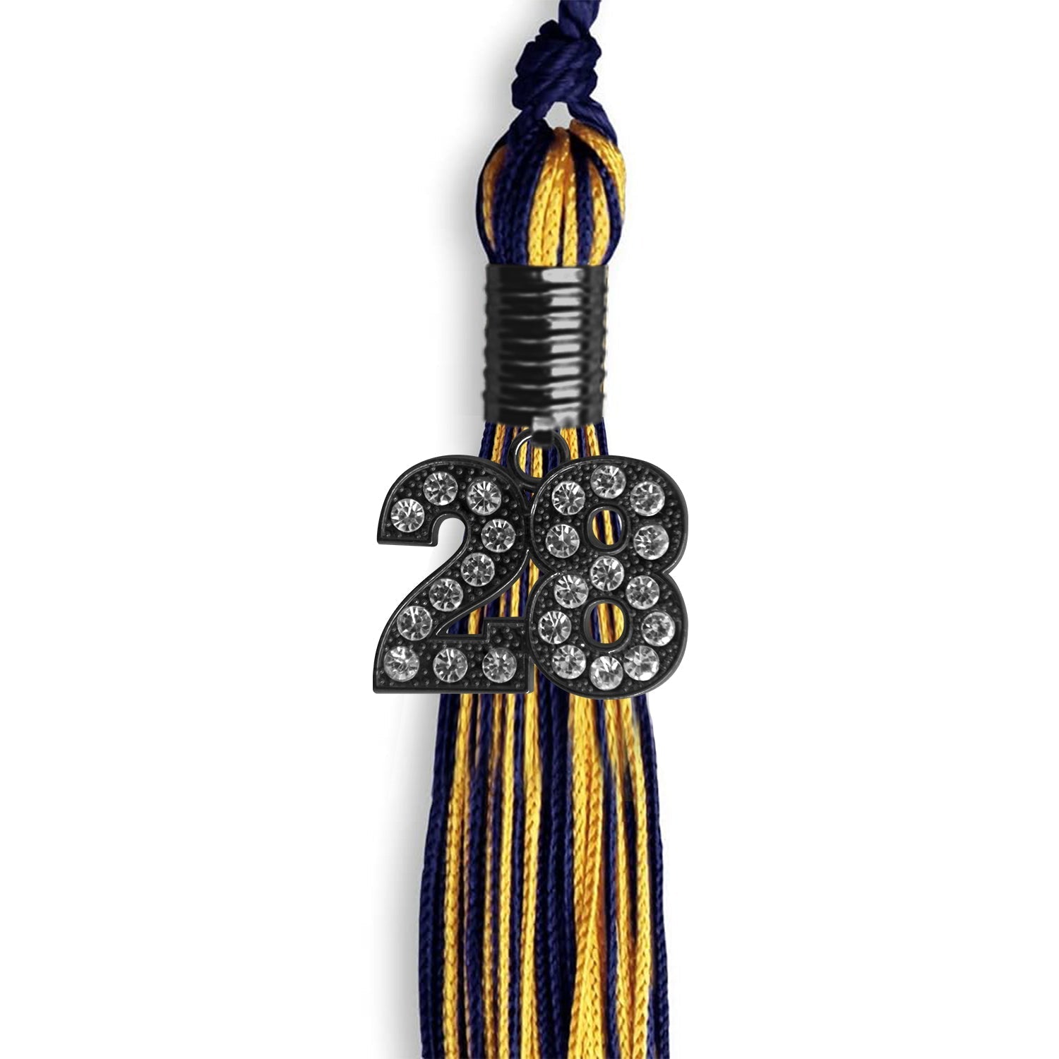 Navy Blue/Gold Mixed Color Graduation Tassel with Black Bling Charm by Wholesale Grad Supply