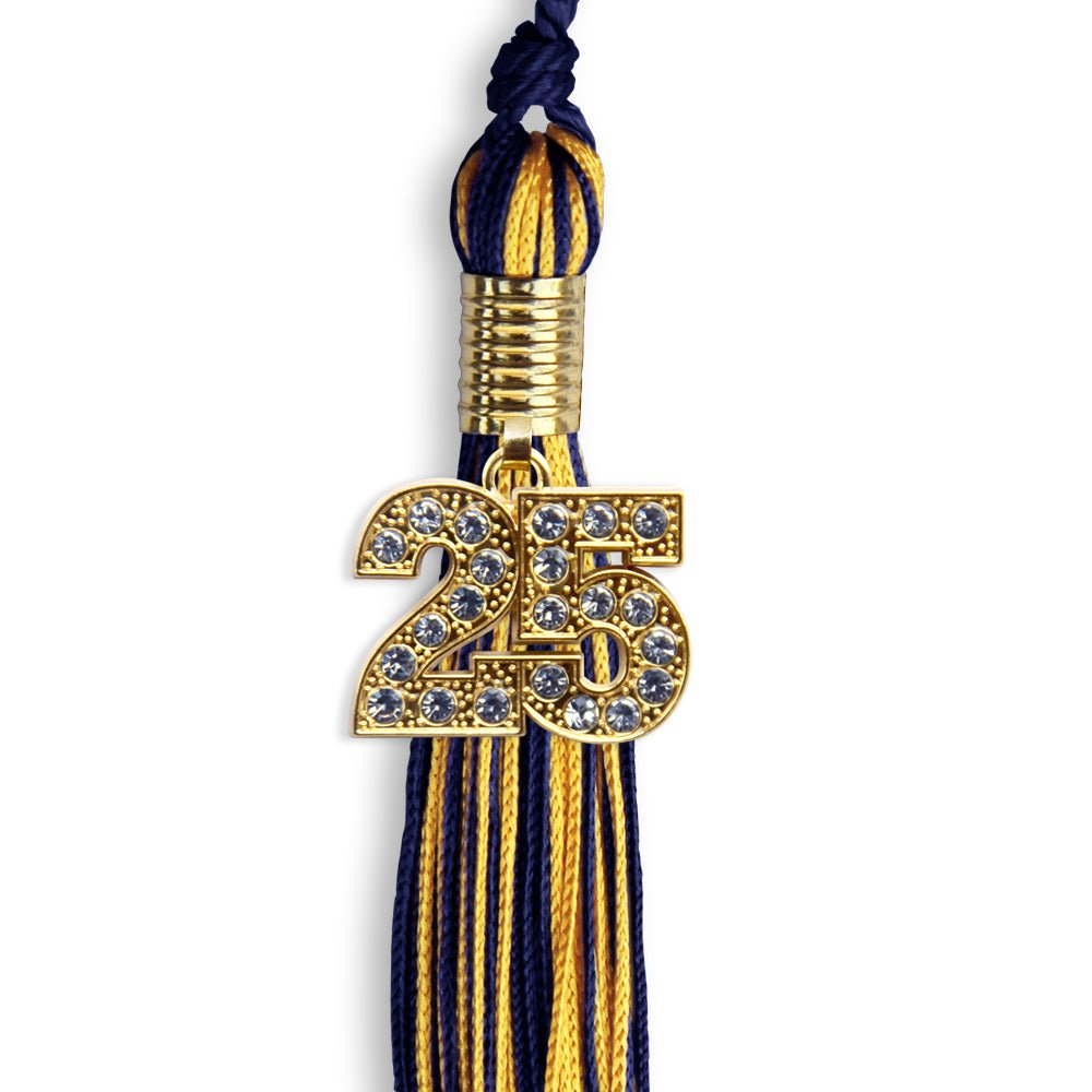Navy Blue/Gold Mixed Color Graduation Tassel with Gold Bling Charm by Wholesale Grad Supply