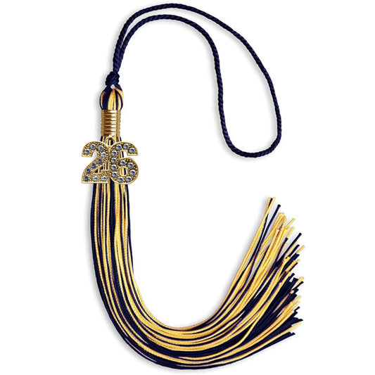 Navy Blue/Gold Mixed Color Graduation Tassel with Gold Bling Charm by Wholesale Grad Supply