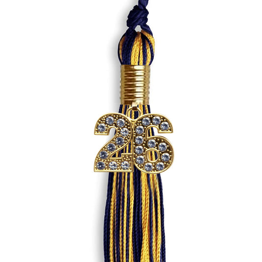Navy Blue/Gold Mixed Color Graduation Tassel with Gold Bling Charm by Wholesale Grad Supply