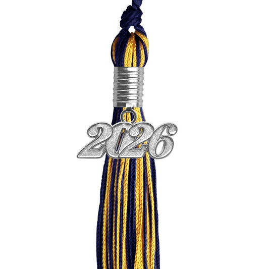 Navy Blue/Gold Mixed Color Graduation Tassel with Silver Bling Charm by Wholesale Grad Supply