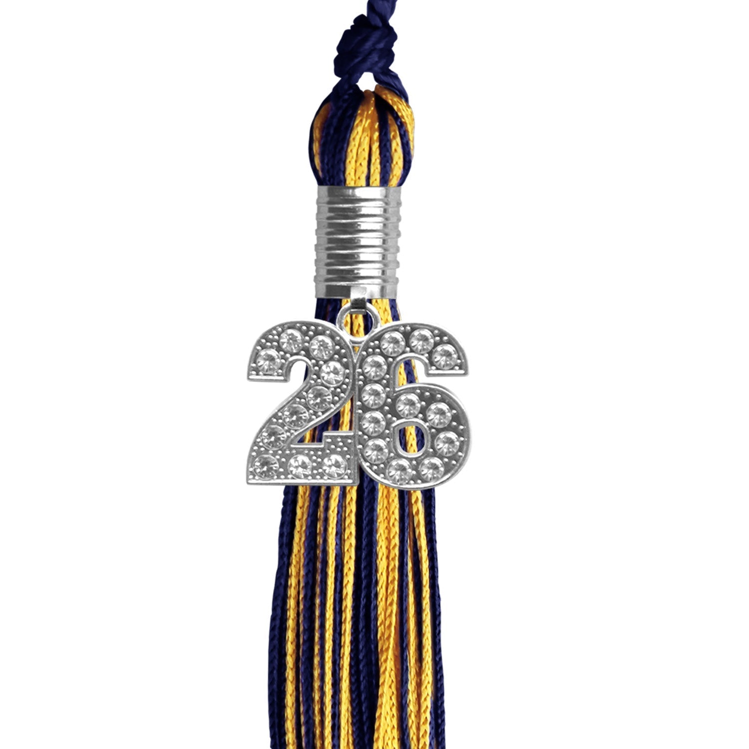 Navy Blue/Gold Mixed Color Graduation Tassel with Silver Bling Charm by Wholesale Grad Supply