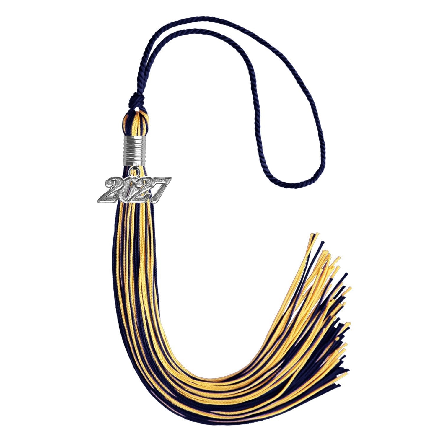 Navy Blue/Gold Mixed Color Graduation Tassel with Silver Bling Charm by Wholesale Grad Supply