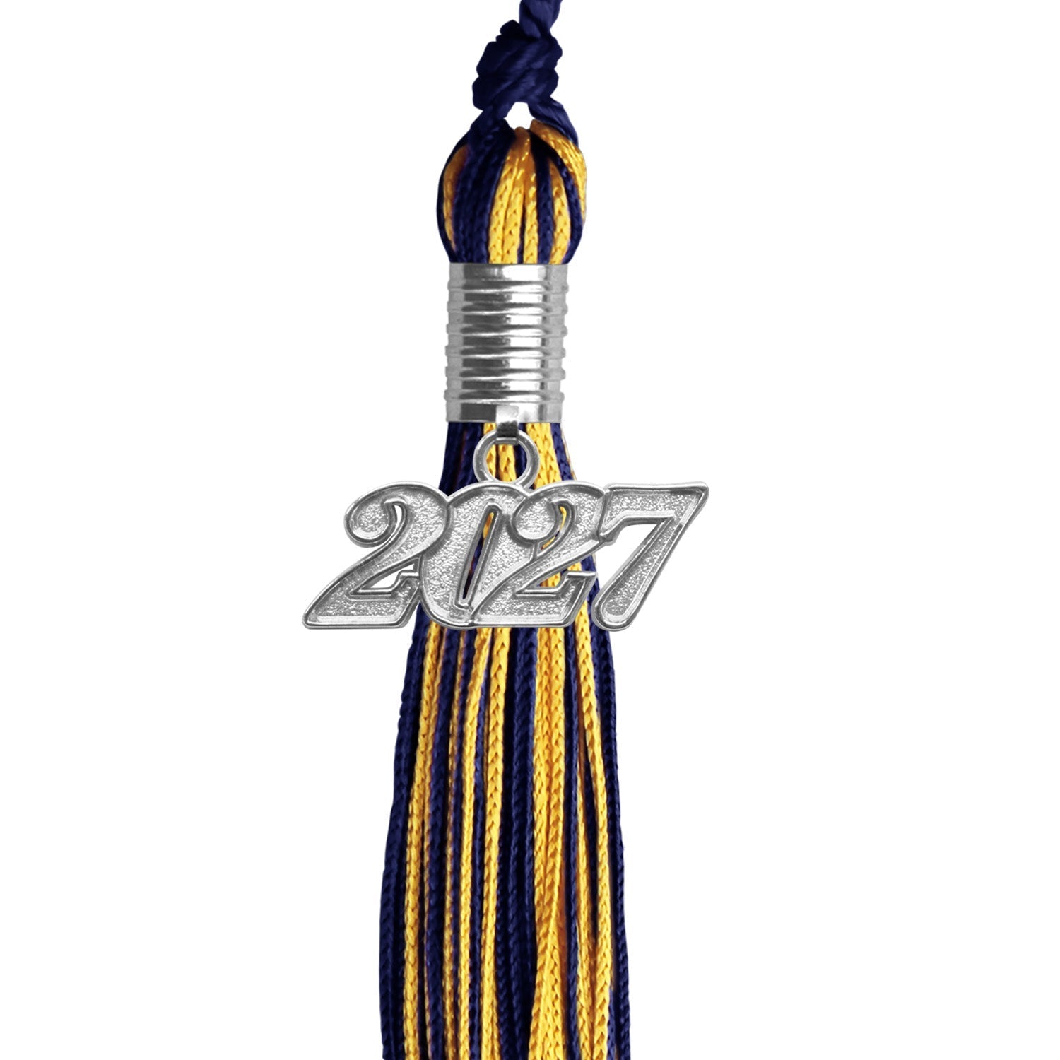Navy Blue/Gold Mixed Color Graduation Tassel with Silver Bling Charm by Wholesale Grad Supply