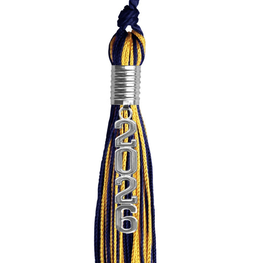 Navy Blue/Gold Mixed Color Graduation Tassel with Stacked Silver Date Drop by Wholesale Grad Supply