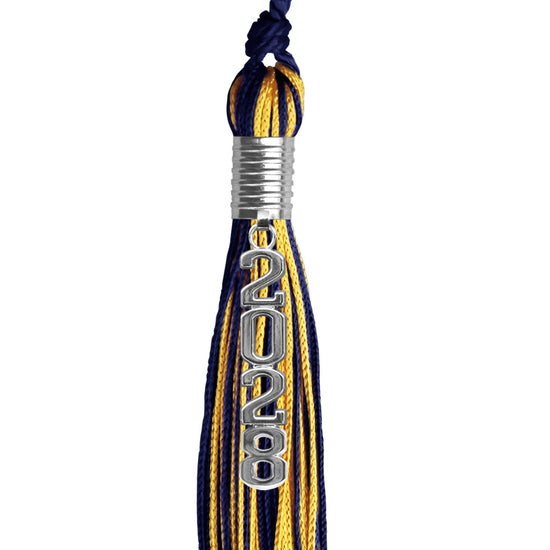 Navy Blue/Gold Mixed Color Graduation Tassel with Stacked Silver Date Drop by Wholesale Grad Supply