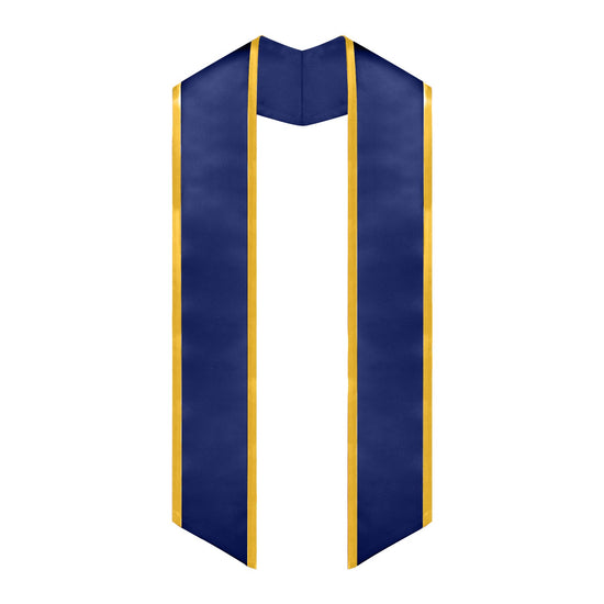 Navy Blue/Gold Plain Graduation Stole with Trim Color & Angled End by Wholesale Grad Supply