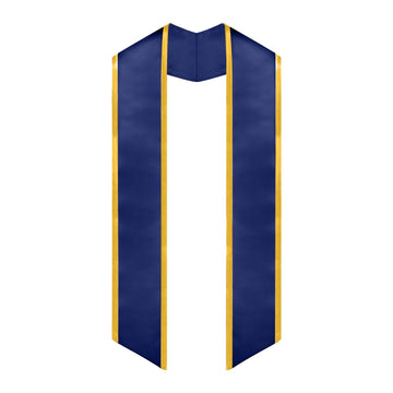 Navy Blue/Gold Plain Graduation Stole with Trim Color & Angled End by Wholesale Grad Supply