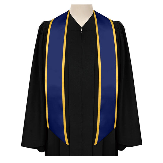 Navy Blue/Gold Plain Graduation Stole with Trim Color & Angled End by Wholesale Grad Supply