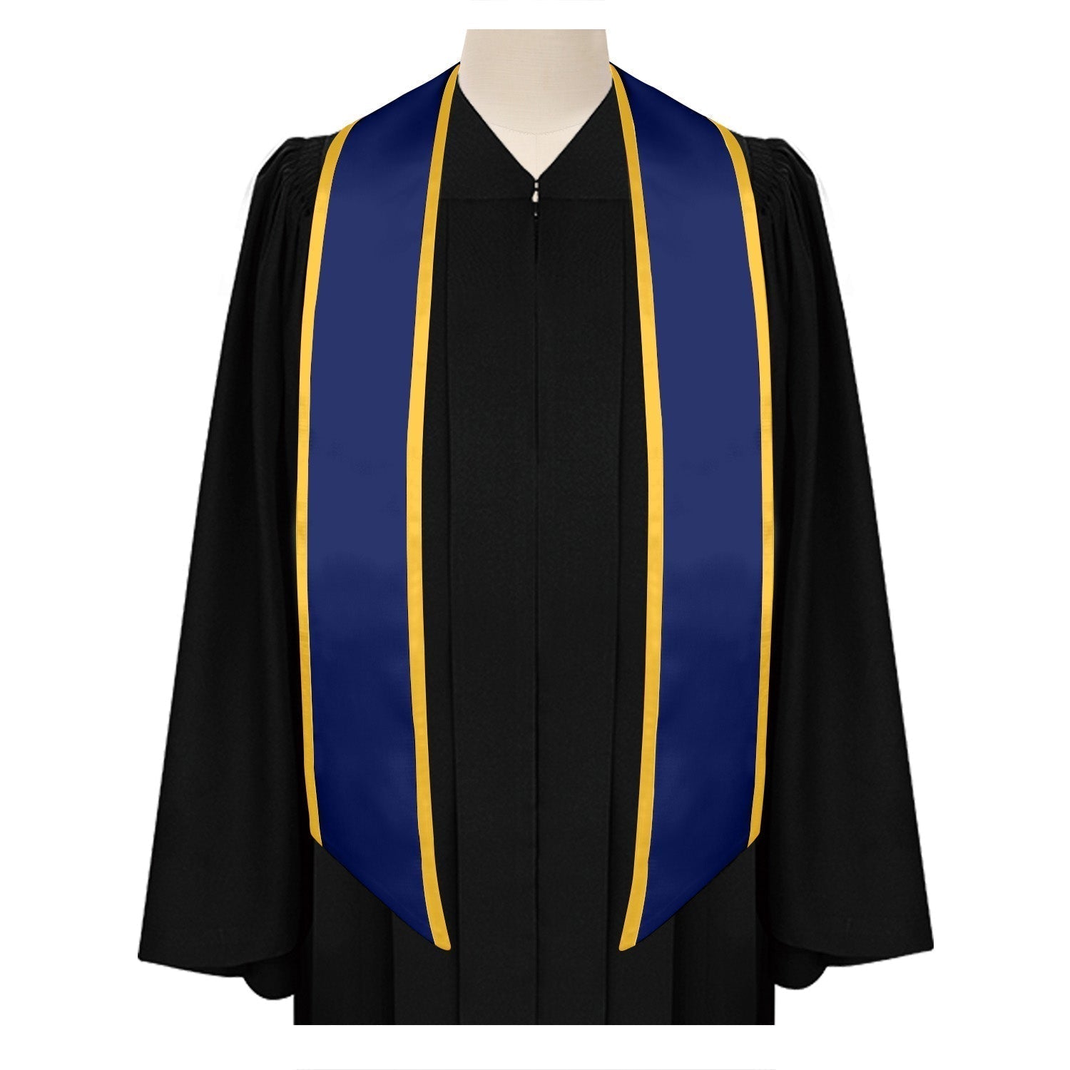Navy Blue/Gold Plain Graduation Stole with Trim Color & Angled End by Wholesale Grad Supply