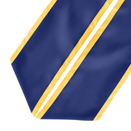 Navy Blue/Gold Plain Graduation Stole with Trim Color & Angled End by Wholesale Grad Supply