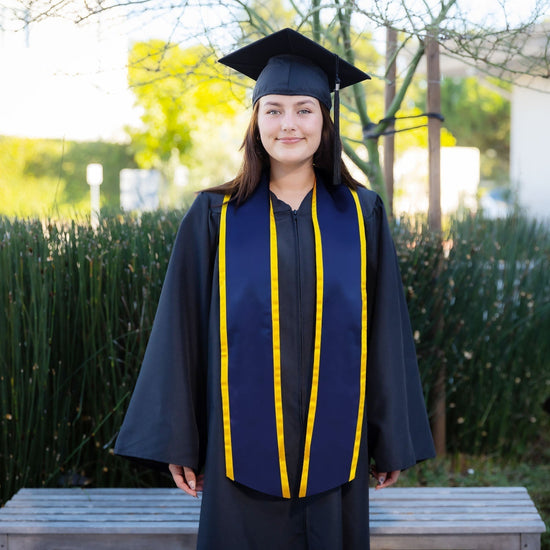 Navy Blue/Gold Plain Graduation Stole with Trim Color & Angled End by Wholesale Grad Supply