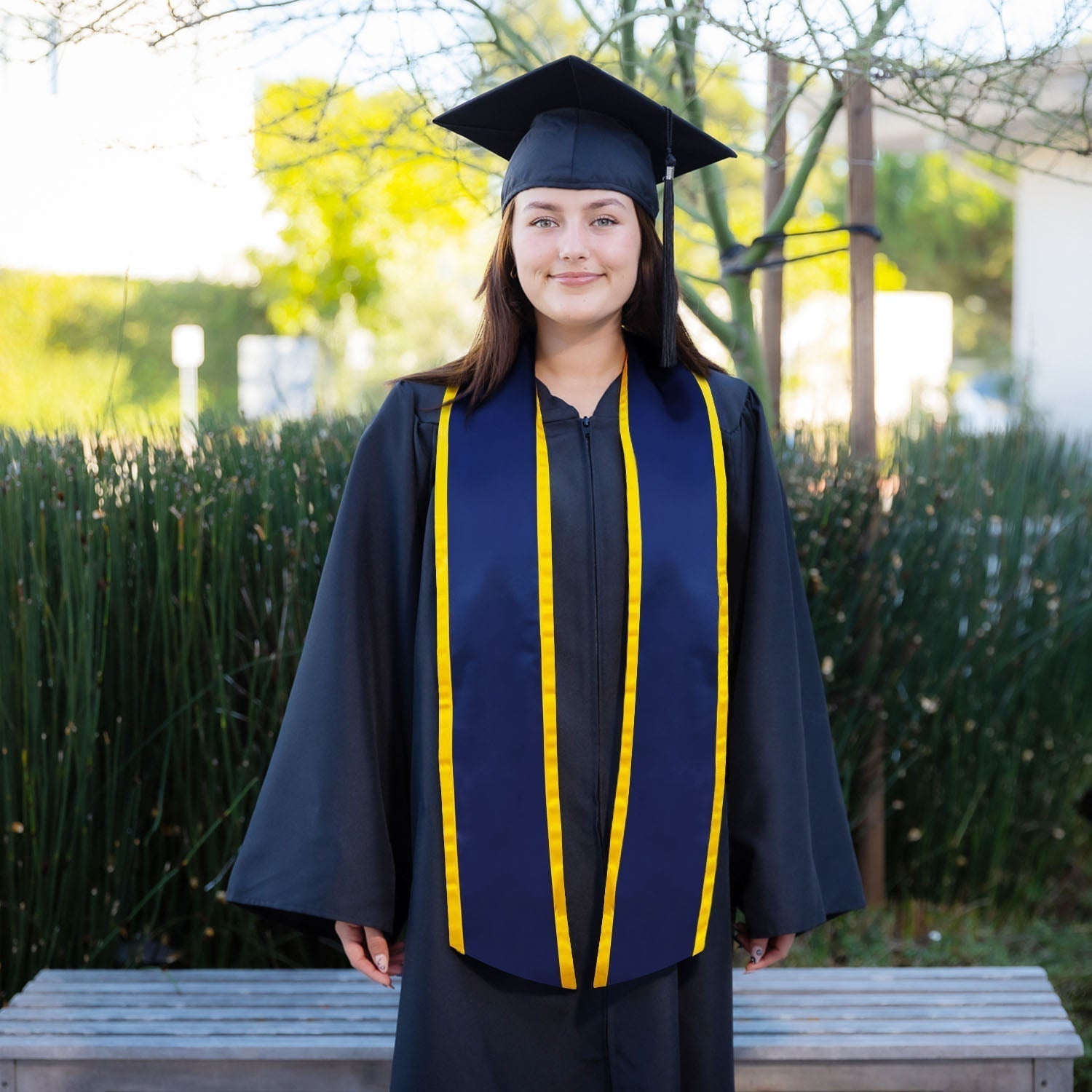 Navy Blue/Gold Plain Graduation Stole with Trim Color & Angled End by Wholesale Grad Supply