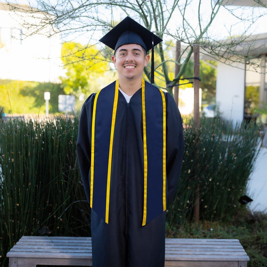 Navy Blue/Gold Plain Graduation Stole with Trim Color & Angled End by Wholesale Grad Supply