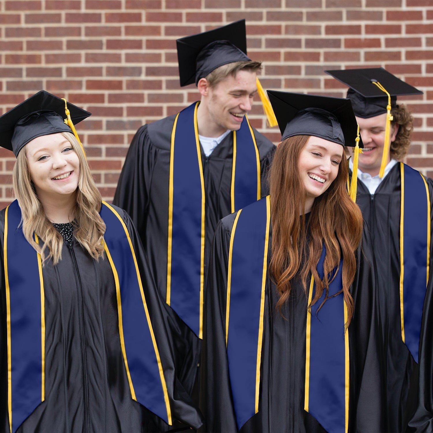 Navy Blue/Gold Plain Graduation Stole with Trim Color & Angled End by Wholesale Grad Supply