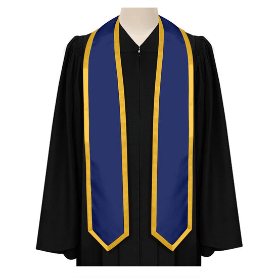 Navy Blue/Gold Plain Graduation Stole with Trim Color & Classic End by Wholesale Grad Supply