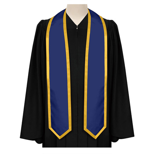 Navy Blue/Gold Plain Graduation Stole with Trim Color & Classic End by Wholesale Grad Supply