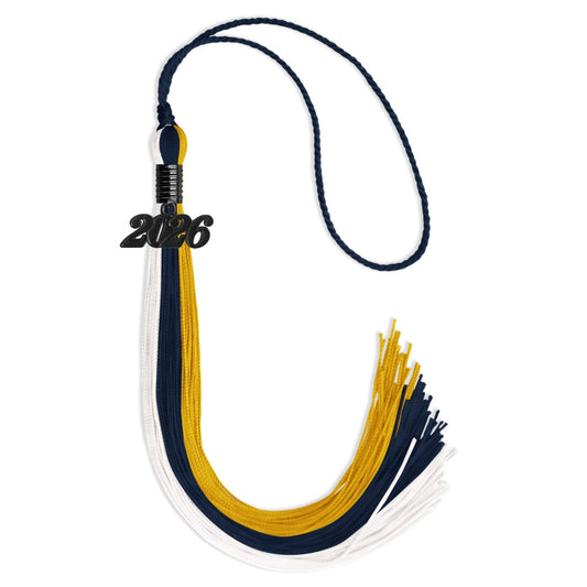Navy Blue/Gold/White Graduation Tassel with Black Bling Charm by Wholesale Grad Supply